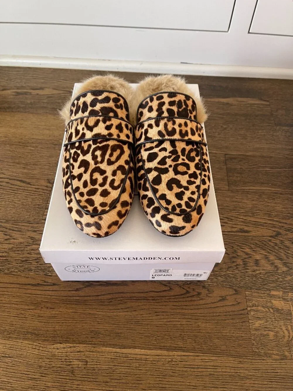 Steve Madden Leopard Calf Hair Fur Lined Mule Loafer Slides - Size 9 (NIB)